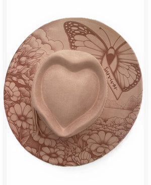 Floral Butterfly Engraved Hat honoring Courage & Survivorship