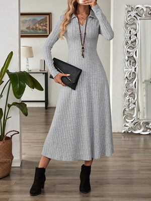 Ribbed  Collar Long Sleeve Dress