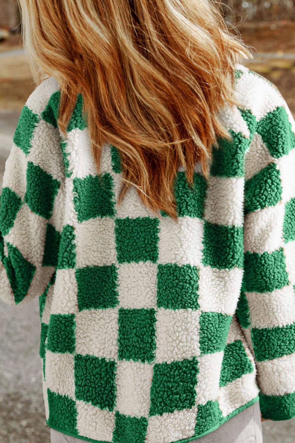 Checkered Snap Down Long Sleeve Jacket - Blessed & Boujee