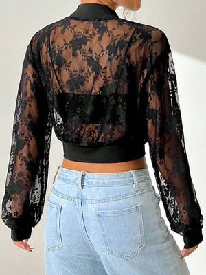 Elegant Zip Up Lace Jacket