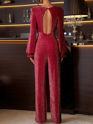 Classy & Sassy Cutout Round Neck Long Sleeve Jumpsuit