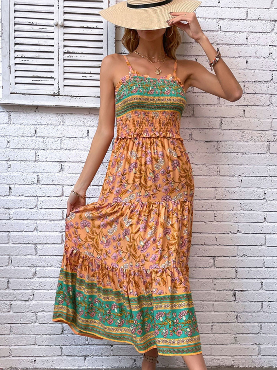 Printed Square Neck Midi Cami Dress - Blessed & Boujee Boutique Printed Square Neck Midi Cami Dress - Blessed & Boujee Boutique