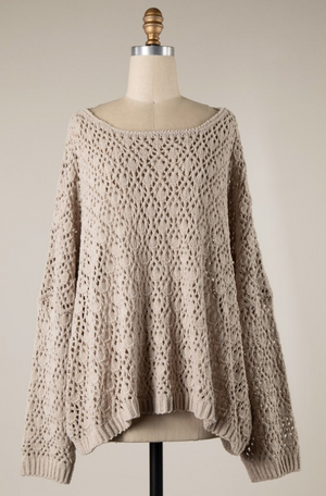 BOAT NECK OPEN CABLE KNIT CHENILLE SWEATER