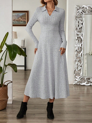 Ribbed  Collar Long Sleeve Dress