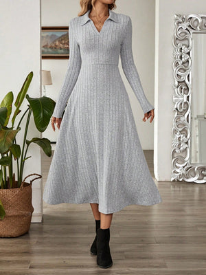 Ribbed  Collar Long Sleeve Dress