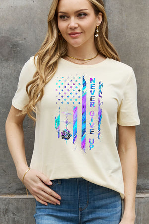 NEVER GIVE UP Graphic Cotton Tee