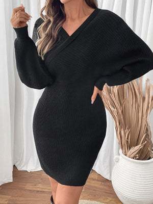 Surplice Long Sleeve Sweater Dress