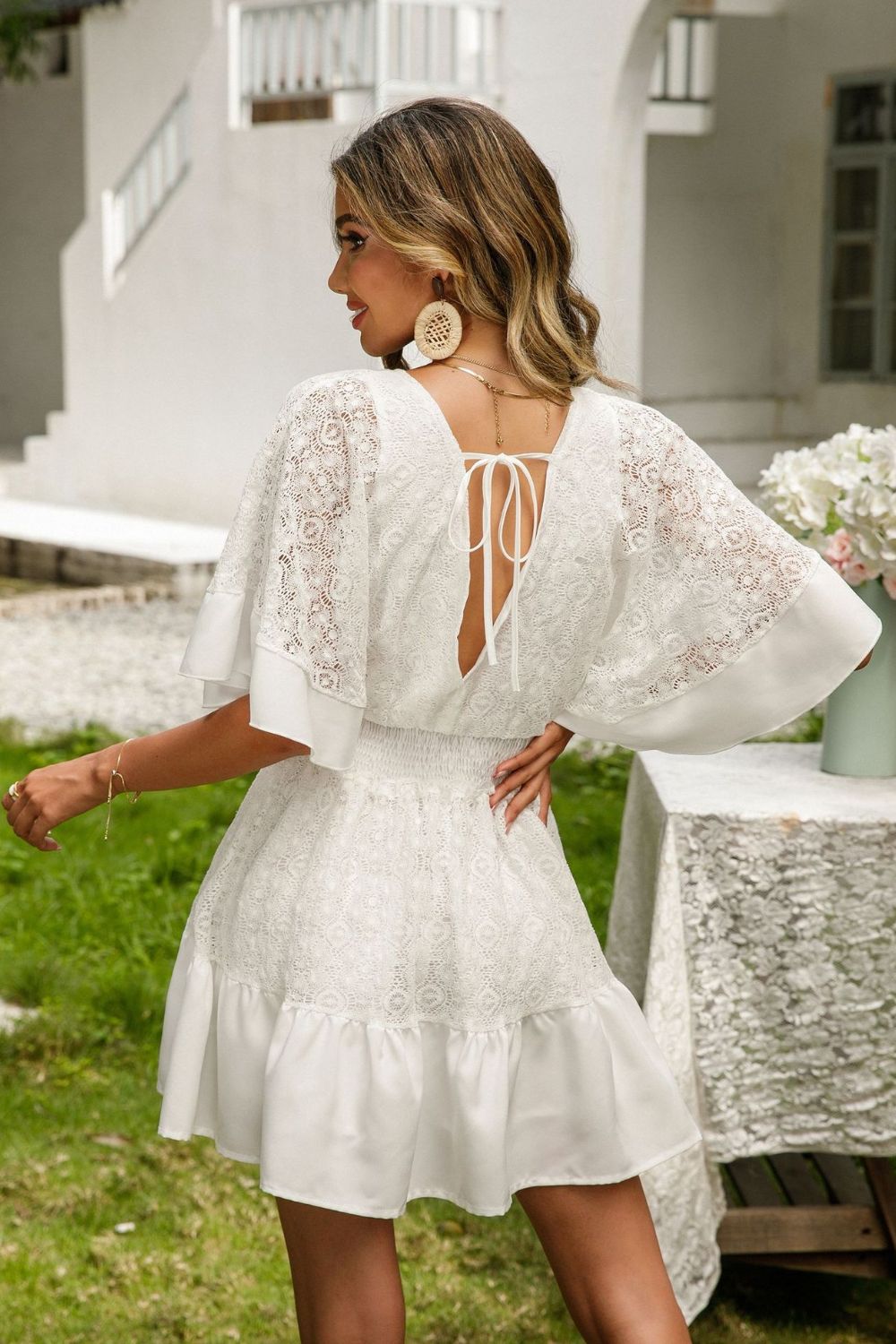 lace surplice dress Unisex Long Sheer Lace Surplice Style SUR1024 With White Embroidery