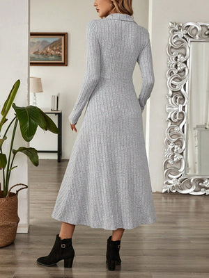 Ribbed  Collar Long Sleeve Dress