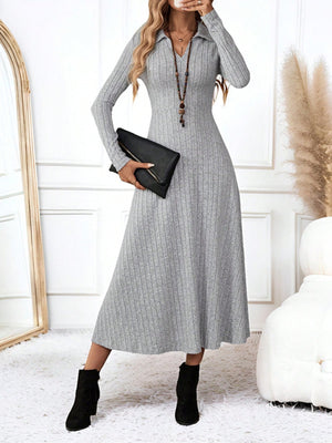 Ribbed  Collar Long Sleeve Dress