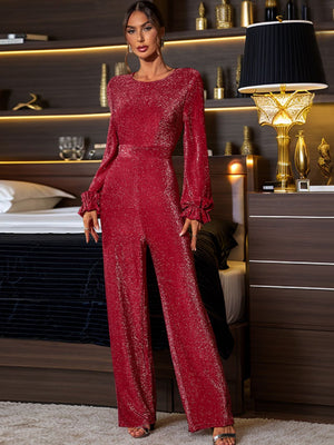 Classy & Sassy Cutout Round Neck Long Sleeve Jumpsuit