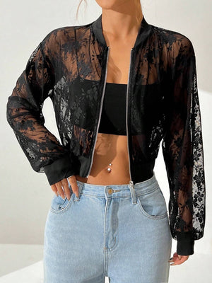 Elegant Zip Up Lace Jacket