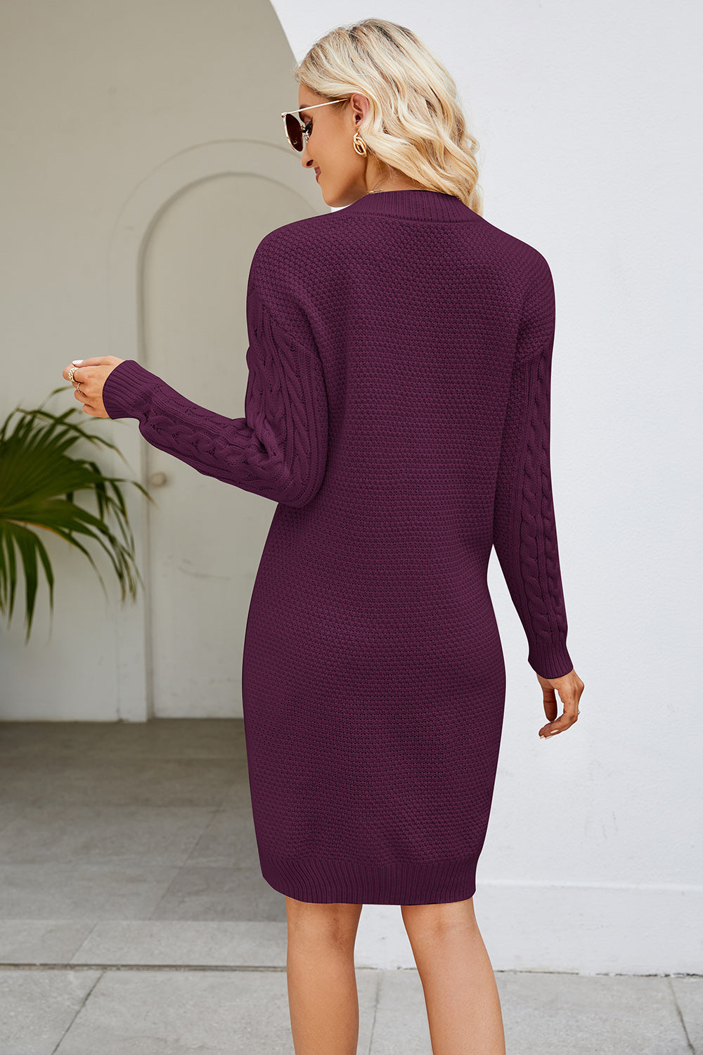 long sleeve purple sweater dress Snapback Sweater Dress (PURPLE)