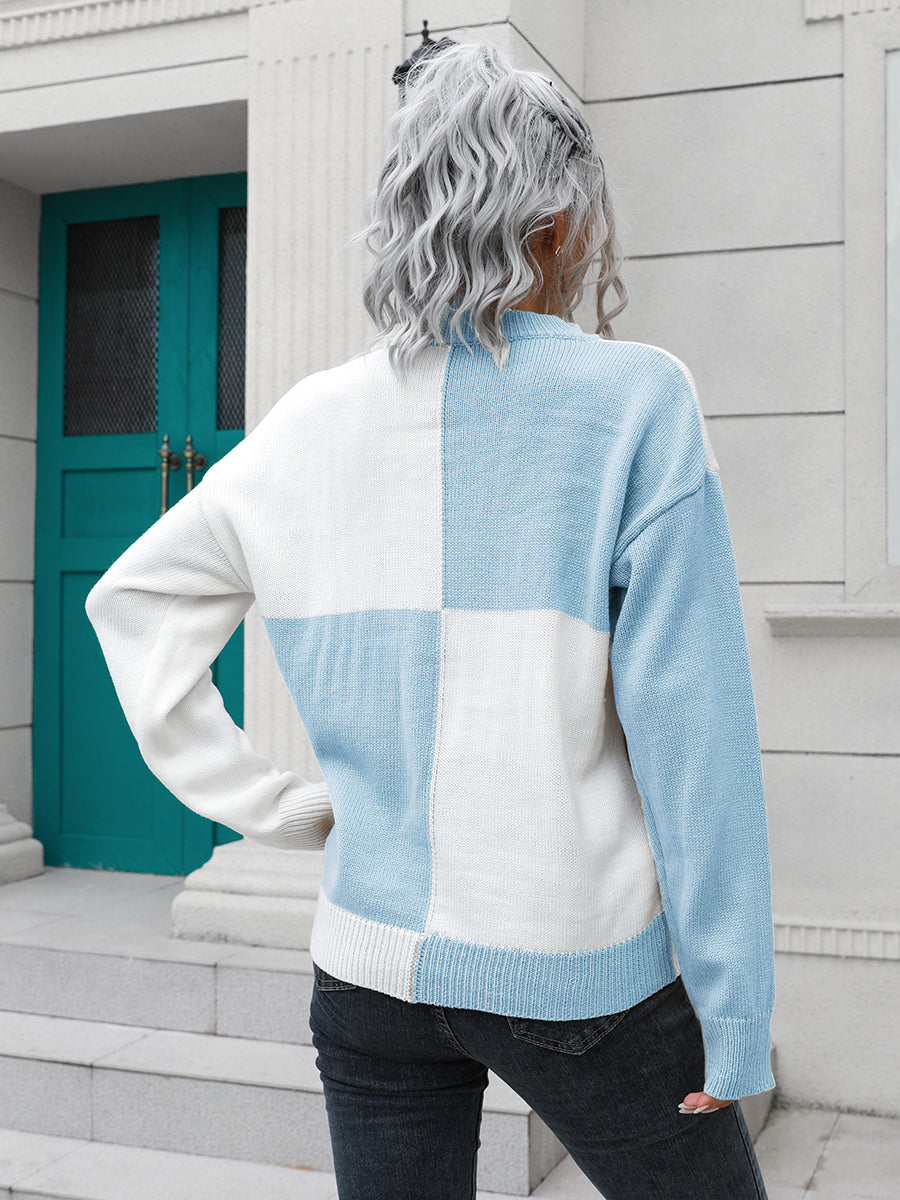 Checkered Contrast Shoulder Sweater