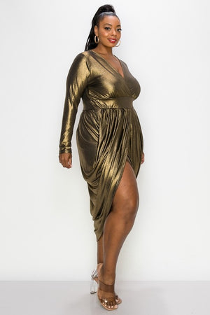 Gold Foil Long Sleeve Curvy Dress