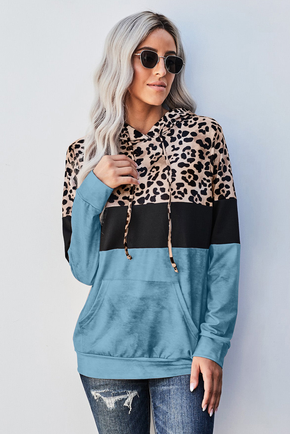 Leopard Color Block Hoodie Blessed Boujee Boutique