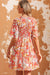 Floral Print V-Neck Short Sleeve Frill Trim Mini Dress