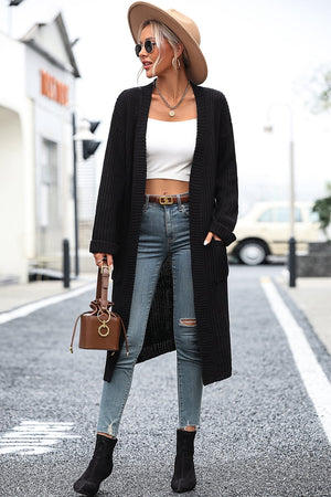 Dropped Shoulder Long Sleeve Cardigan with Pockets
