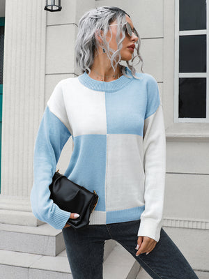 Checkered Contrast Shoulder Sweater