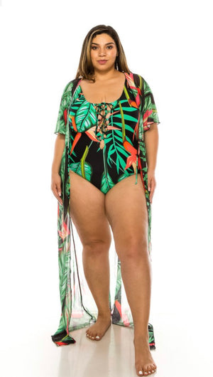 Tropical One Piece With  Matching Cover Up Set