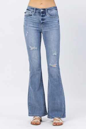 Judy Blue Mid-Rise Destroy Pull-On Skinny Jeggings (24) Blue at