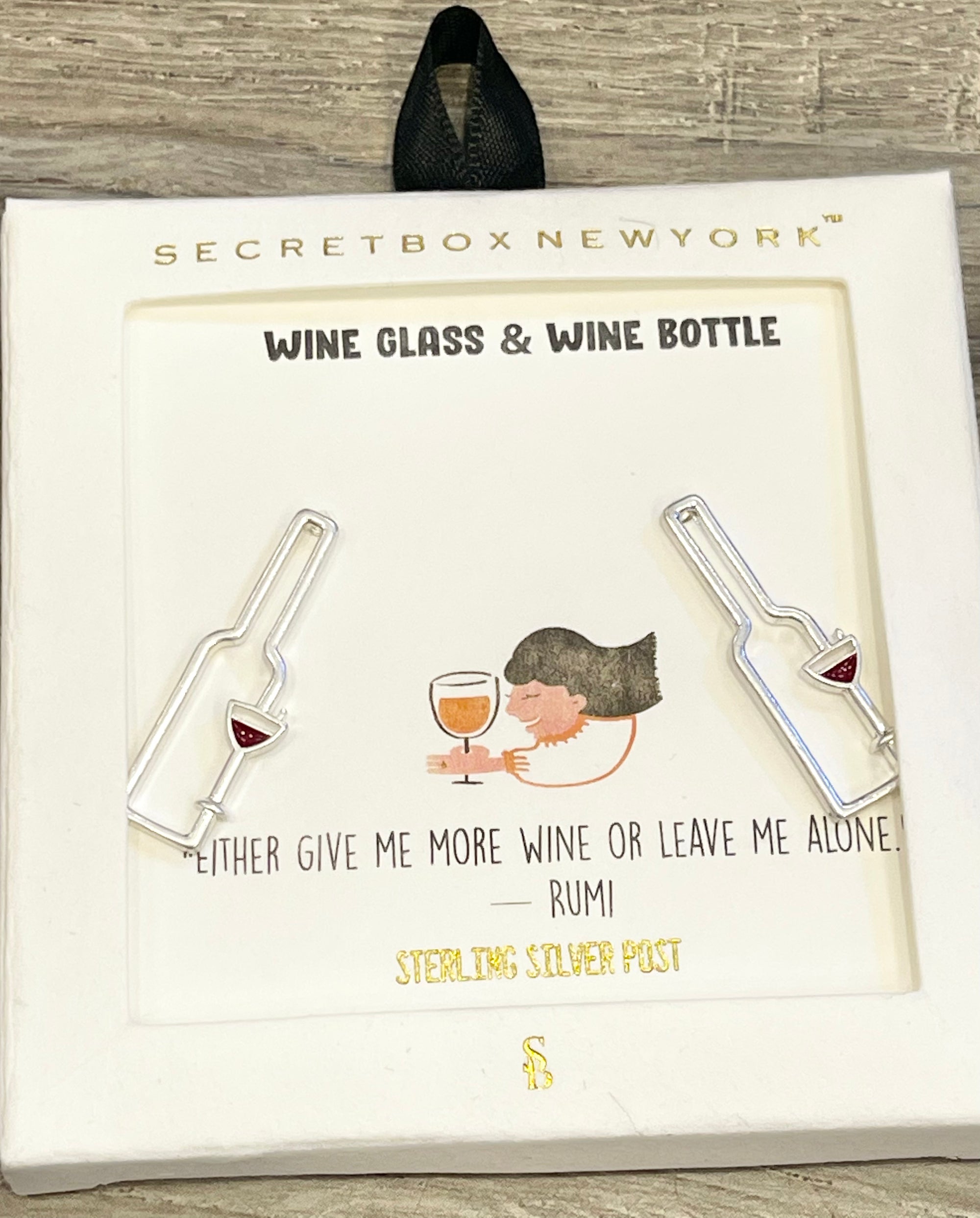 Wine Glass & Wine Bottle  Sterling Silver Post Earrings