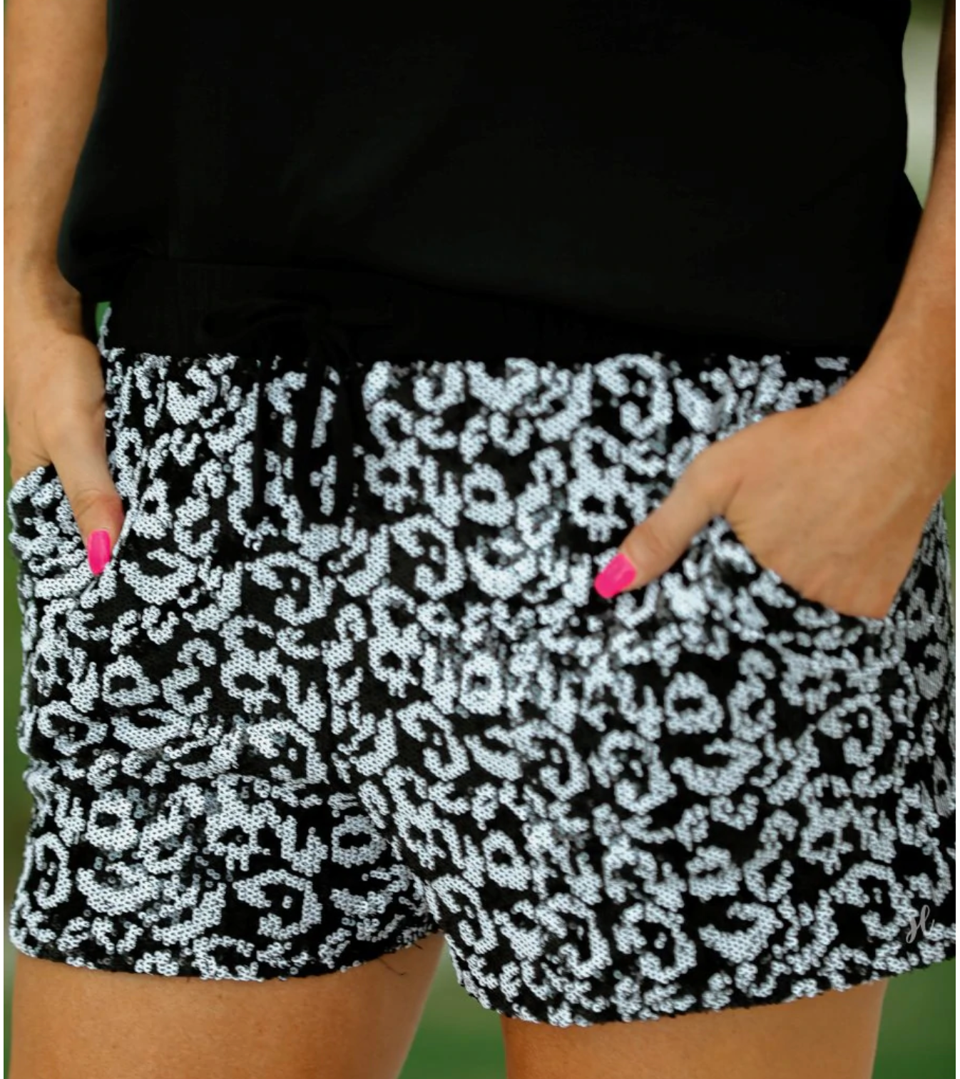 Black and White Leopard Sequin Shorts