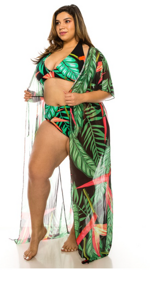 Tropical Two Piece With  Matching Cover Up Set