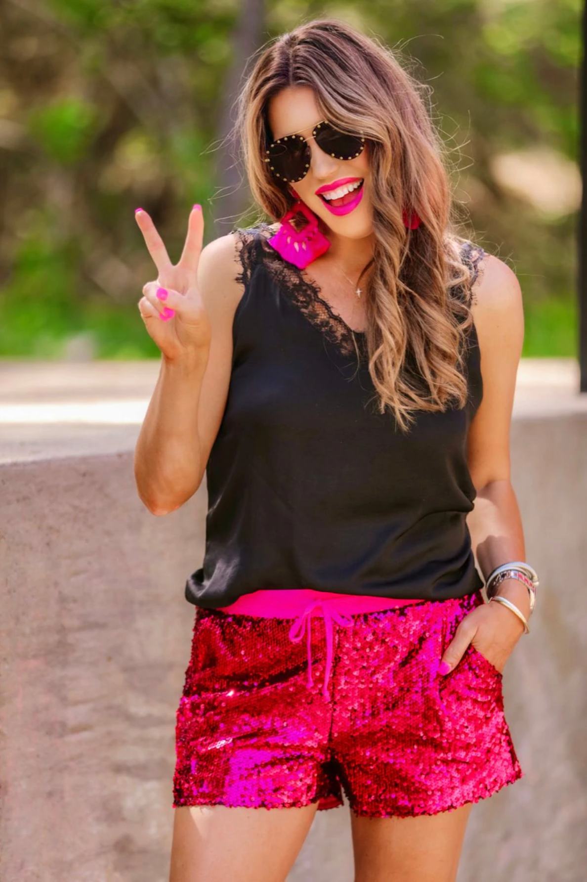 Hot Pink Sequin Shorts Blessed Boujee Boutique