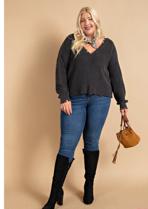 The Abby DISTRESSED DUAL V-NECK SWEATER