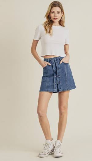 Button Down Mini Jean Skirt