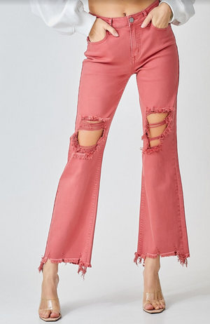 RISEN HIGH RISE STRAIGHT CROP MOM JEANS in Brick & Sand
