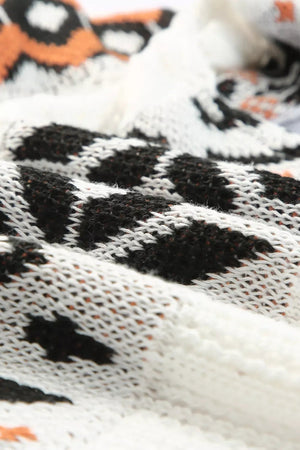 White Tribal Pattern Hollowed Knit Long Cardigan