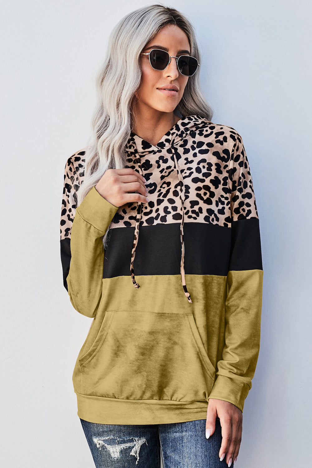 Leopard Color Block Hoodie Blessed Boujee Boutique