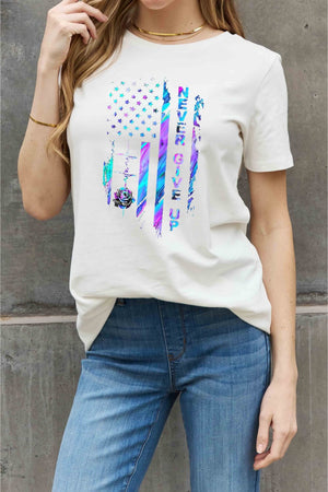 NEVER GIVE UP Graphic Cotton Tee