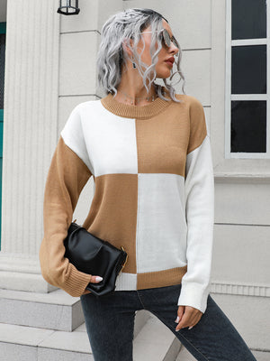 Checkered Contrast Shoulder Sweater