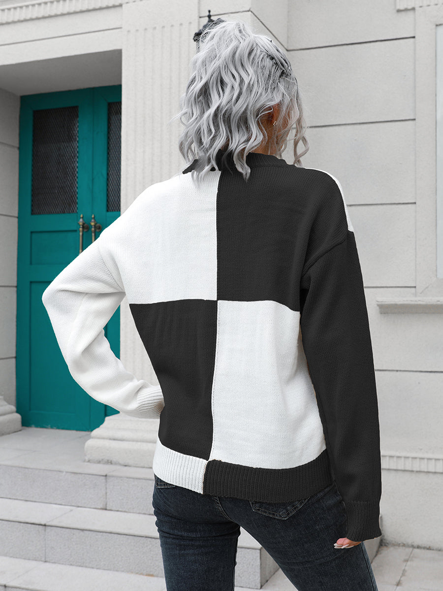 Checkered Contrast Shoulder Sweater